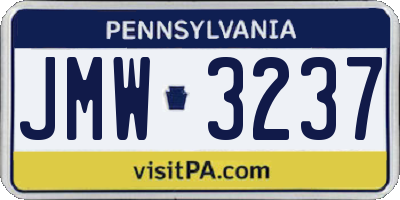 PA license plate JMW3237
