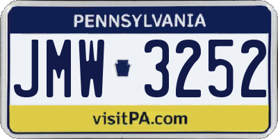 PA license plate JMW3252