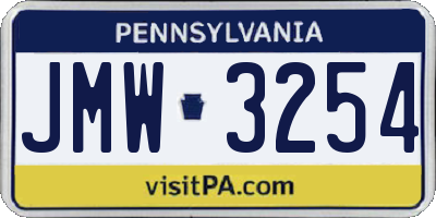 PA license plate JMW3254