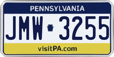 PA license plate JMW3255