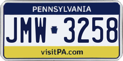 PA license plate JMW3258