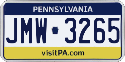 PA license plate JMW3265