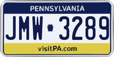 PA license plate JMW3289