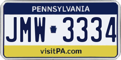 PA license plate JMW3334