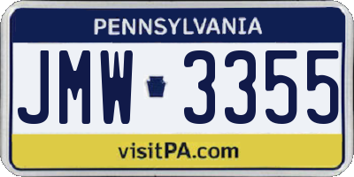PA license plate JMW3355