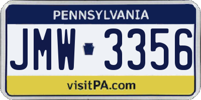 PA license plate JMW3356