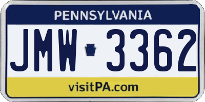 PA license plate JMW3362