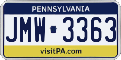 PA license plate JMW3363