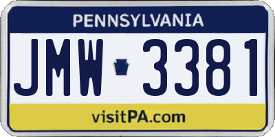 PA license plate JMW3381