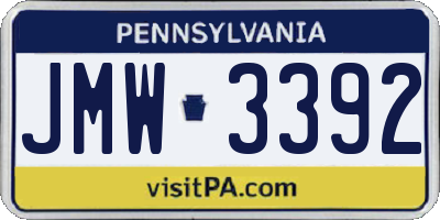 PA license plate JMW3392