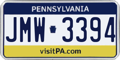 PA license plate JMW3394