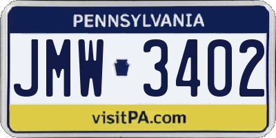 PA license plate JMW3402