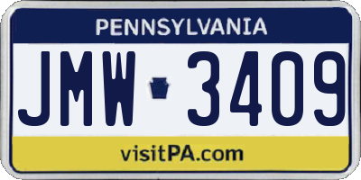 PA license plate JMW3409
