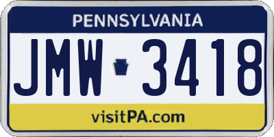 PA license plate JMW3418
