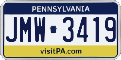 PA license plate JMW3419