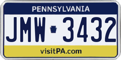 PA license plate JMW3432
