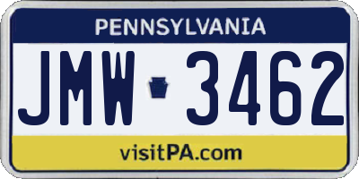 PA license plate JMW3462