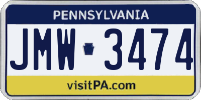 PA license plate JMW3474