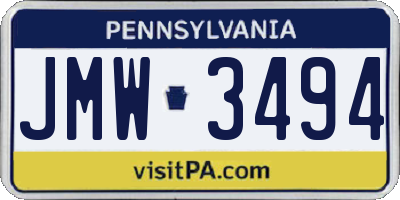 PA license plate JMW3494