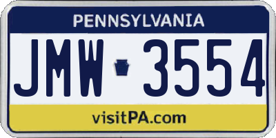 PA license plate JMW3554