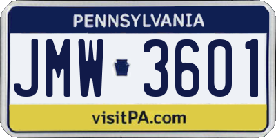 PA license plate JMW3601