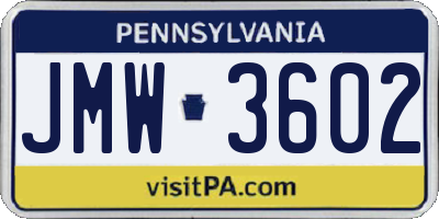 PA license plate JMW3602