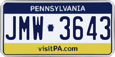 PA license plate JMW3643