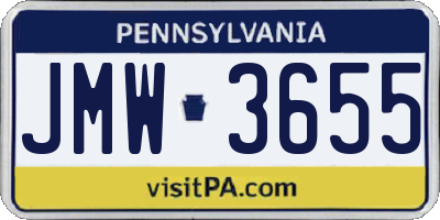 PA license plate JMW3655
