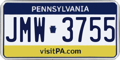 PA license plate JMW3755