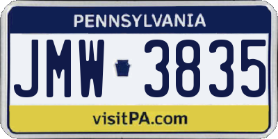 PA license plate JMW3835
