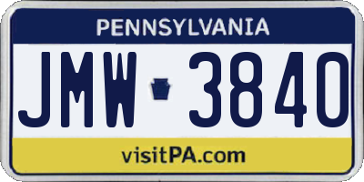 PA license plate JMW3840