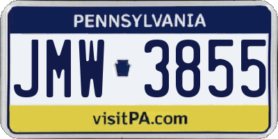 PA license plate JMW3855