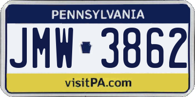 PA license plate JMW3862
