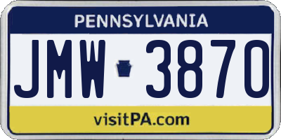 PA license plate JMW3870