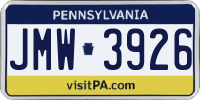 PA license plate JMW3926