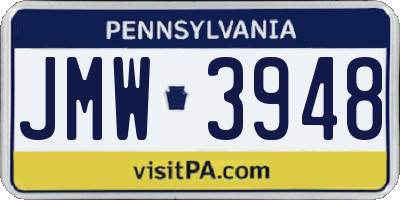 PA license plate JMW3948