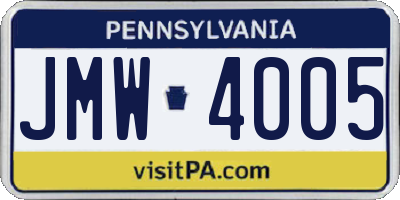 PA license plate JMW4005
