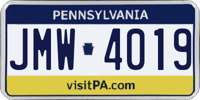 PA license plate JMW4019