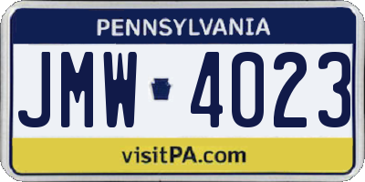 PA license plate JMW4023