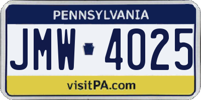 PA license plate JMW4025