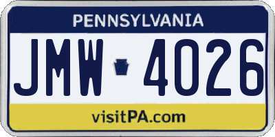 PA license plate JMW4026