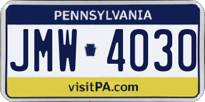 PA license plate JMW4030