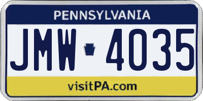 PA license plate JMW4035