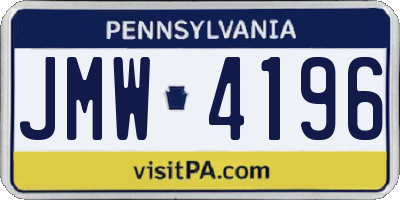 PA license plate JMW4196