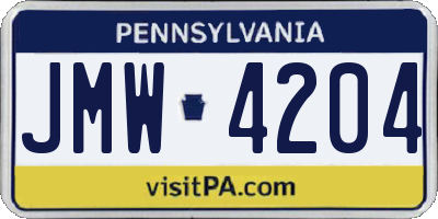 PA license plate JMW4204
