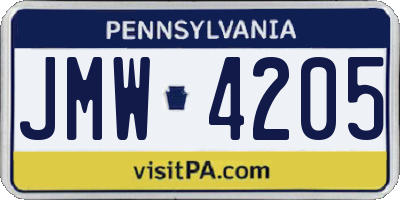 PA license plate JMW4205