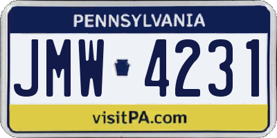 PA license plate JMW4231