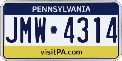 PA license plate JMW4314