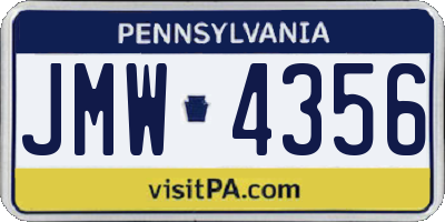 PA license plate JMW4356