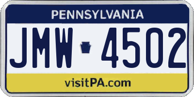 PA license plate JMW4502